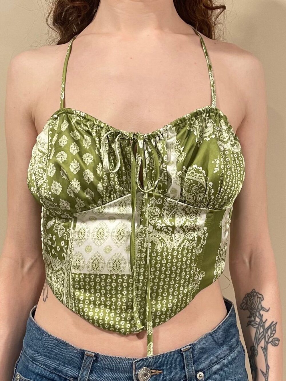 Pacsun LA Hearts Green Paisley Patchwork Bandana Crop Top